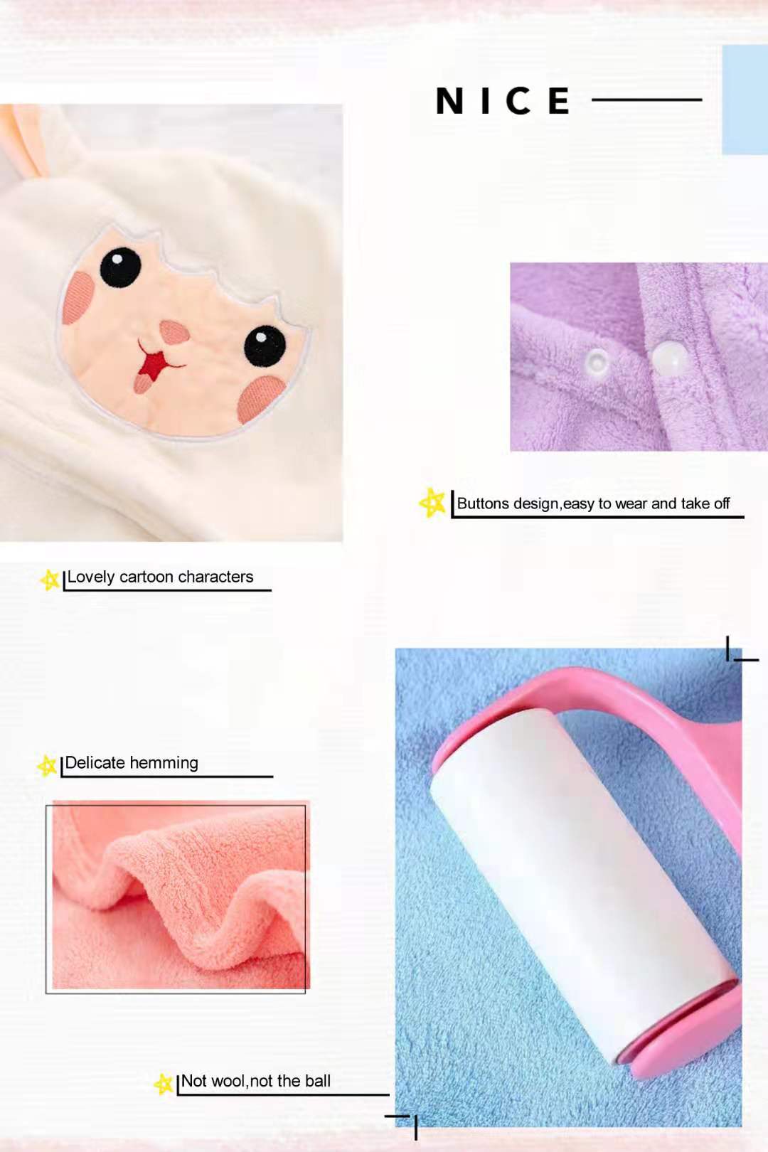 Cartoon Animal Kids Soft Microfiber Coral Fleece Hooded Bath Towel for Boys and Girls