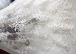 Luxury Ivory Embroidery Cord Sequin Lace Fabric / French Bridal Sequin Mesh