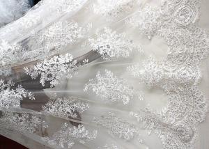 China Luxury Ivory Embroidery Cord Sequin Lace Fabric / French Bridal Sequin Mesh Fabric factory