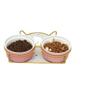 China Pet Ceramic Double Bowl Cute Anti Overturning Basin factory