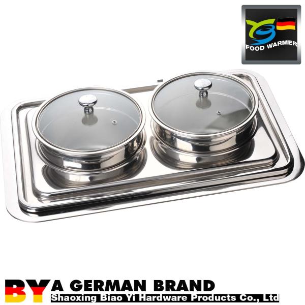 China Table Top SUS304 Dual Soup Bucket Steamer Chafing Dish No Footing For Breakfast Serving factory