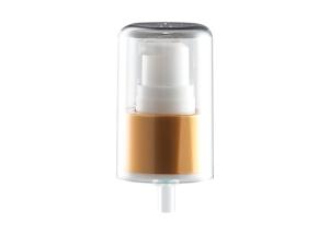 China Full Cap Cosmetic Pump Dispenser With AS Material Golden Aluminum Closure factory
