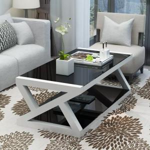 China Rectangle Metal Tempered Glass Table Home Office Coffee Table ISO 9001 factory