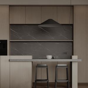 China Modern Island Kitchen Designs Complete Metal PET Laminate Glossy Kitchen Cabinets MDF Lacquered Glass Includes Faucet factory