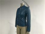 Mandarin Collar Teal Pleather Biker Jacket For Womens Tw76349