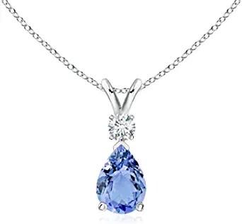 14K Solid Gold Angara Natural Tanzanite Solitaire Pendant Necklace For Women