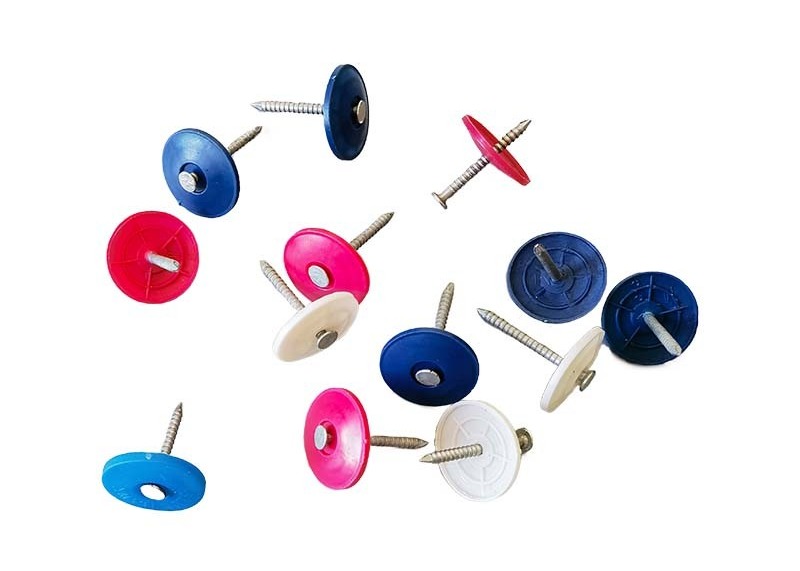 High Carbon Steel Plastic Cap Nails / Felt Roofing Nails With Plastic Washers