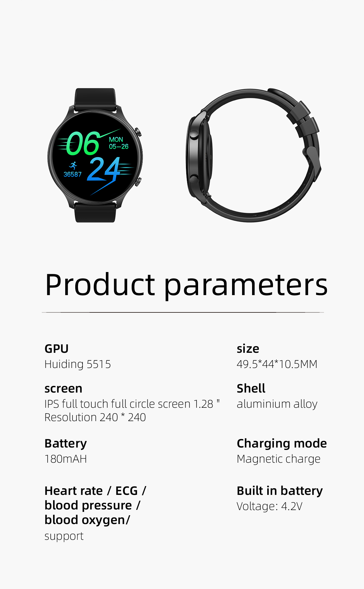Auto Focus 1.28inch Touch Screen Smart Bracelet With Alarm Clock