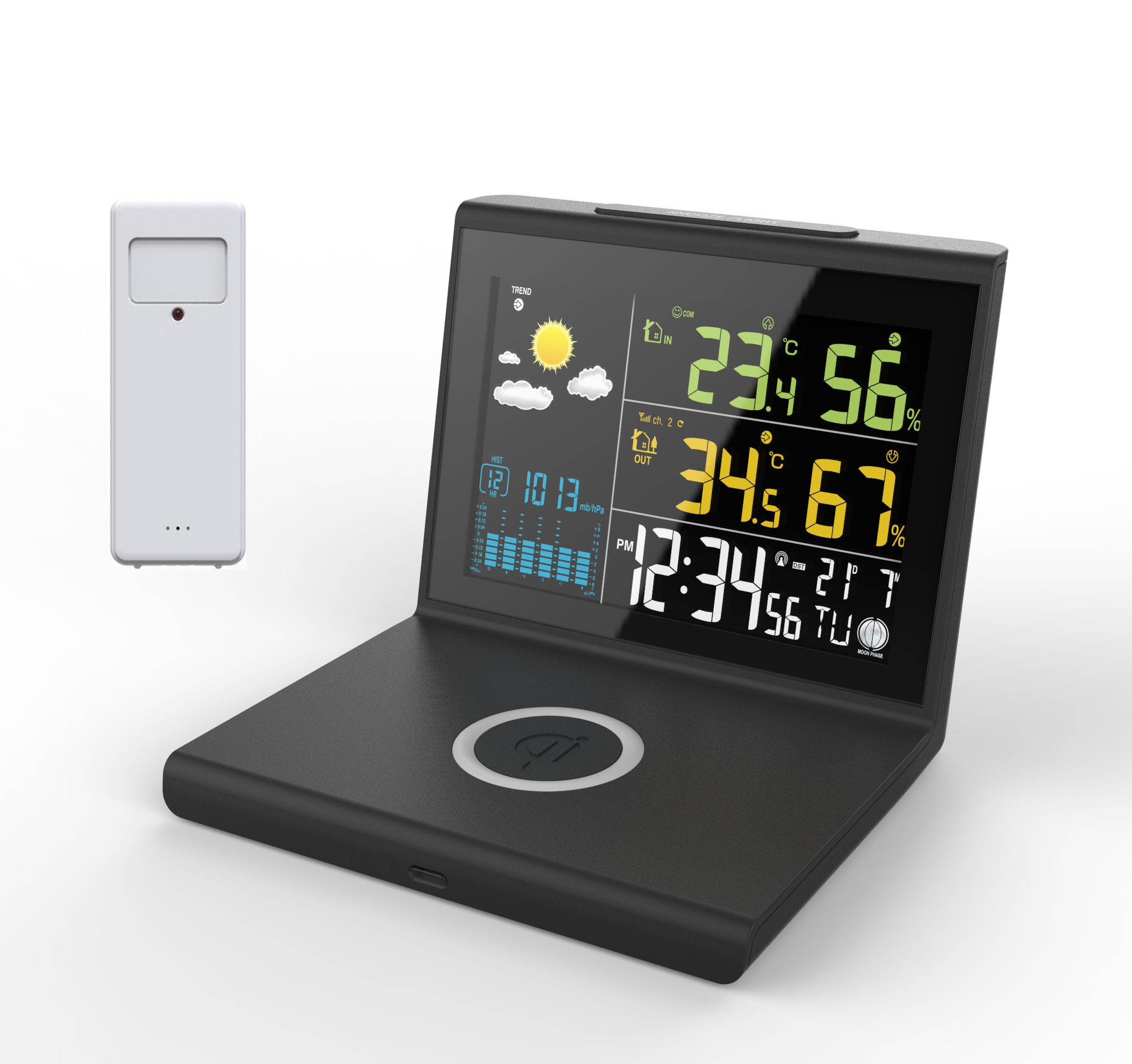 Wireless Charger and Weather Forecast Clock with DC5V/1A Output Convenient Charging