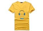 Cotton Polyester Fit V Neck T Shirts / Blank Knitted Cuffed Sleeve T Shirt