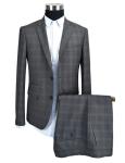 Men'S Slim Fit Tailored Suits Deep Grey Check Anti Shrink Breathable
