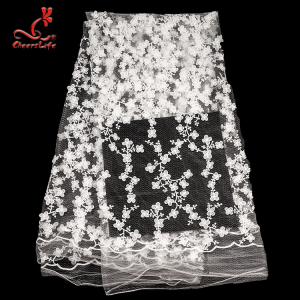 China 100% Polyester Embroidered Lace Fabric Bussy Floral Lace For Wedding Dress With Swiss Net factory