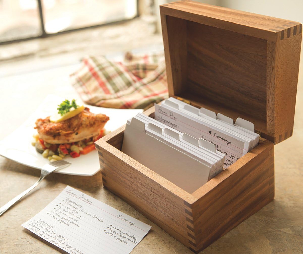 Acacia Wood Recipe Box with Divider Tabs Bamboo Kitchen Storage with Love Style for Home Halloween Graduation Easter Gift Box