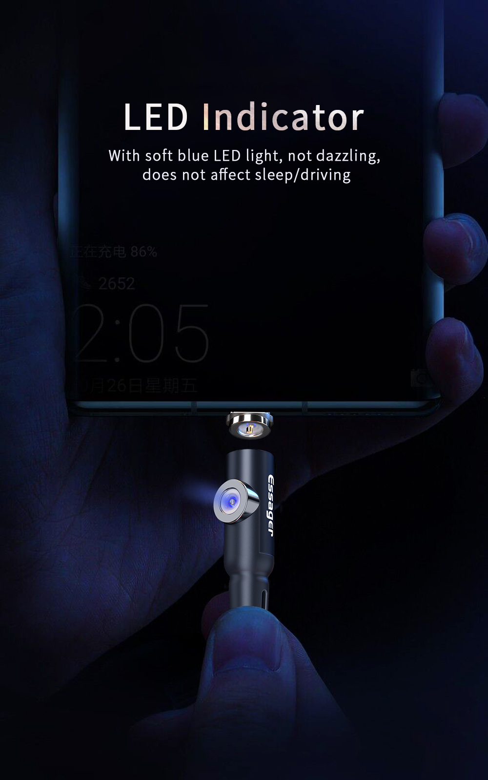 Type C Micro USB IOS LED 3 In 1 Magnetic Charger Cable With Two Head Charging