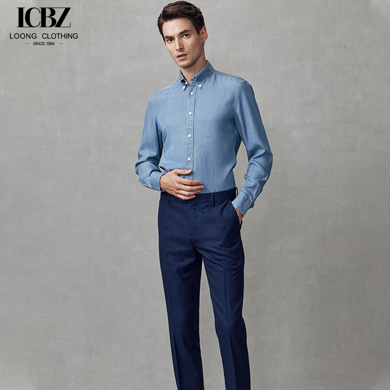 Summer Cotton Slim Fit Men's French Shirt end Custom OEM Light Blue for Business Casual