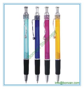 China plastic branded pen with rubber grip and spring clip factory