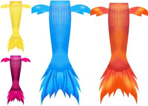 China Juku Mermaid Newest Design Side fins Orange Mermaid tail with small Frills for Girls and Women Swimwear factory
