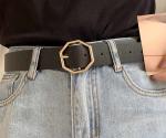 Grainy 3.5cm Wide Women's Fashion Leather Belts Octagon Buckle