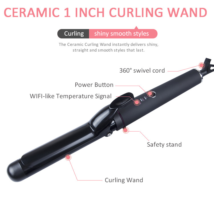 MeStar 240V Professional Hair Curler , Ceramic 1.25 In Curling Wand