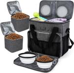 Dog Cat All Pet Travel Bag with 2 Pet Food Containers and 2 Collapsible Silicone