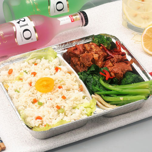 2-compartment lunch box Wholesale Eco- friendly takeaway packaging containers aluminium foil tray food packaging