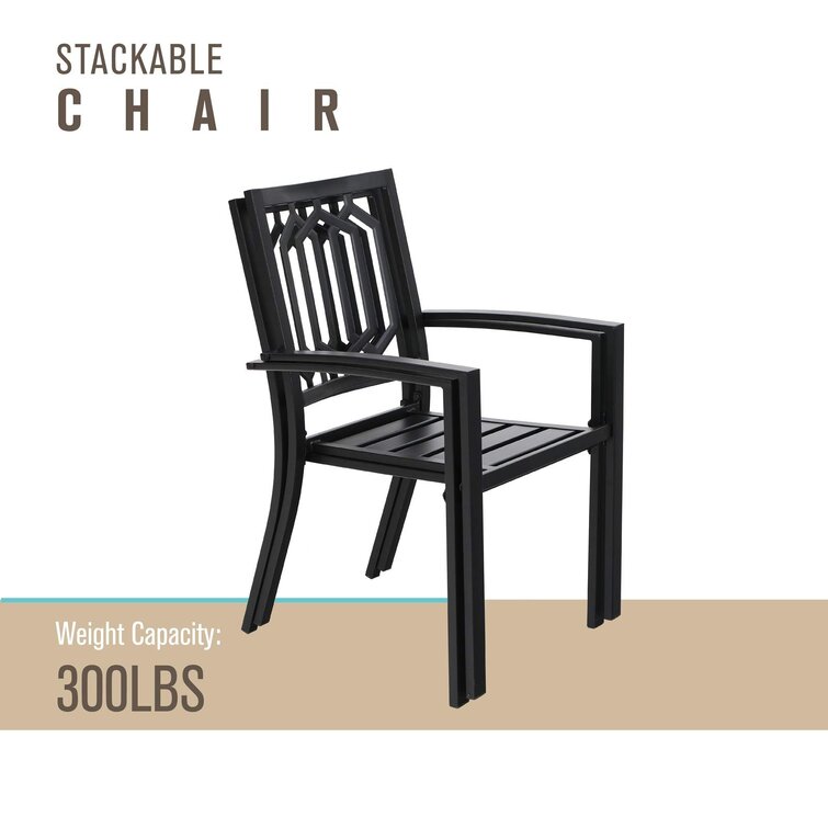 Outdoor Dining Set with Stackable Chair AJUNION Metal Space Restaurant Furniture