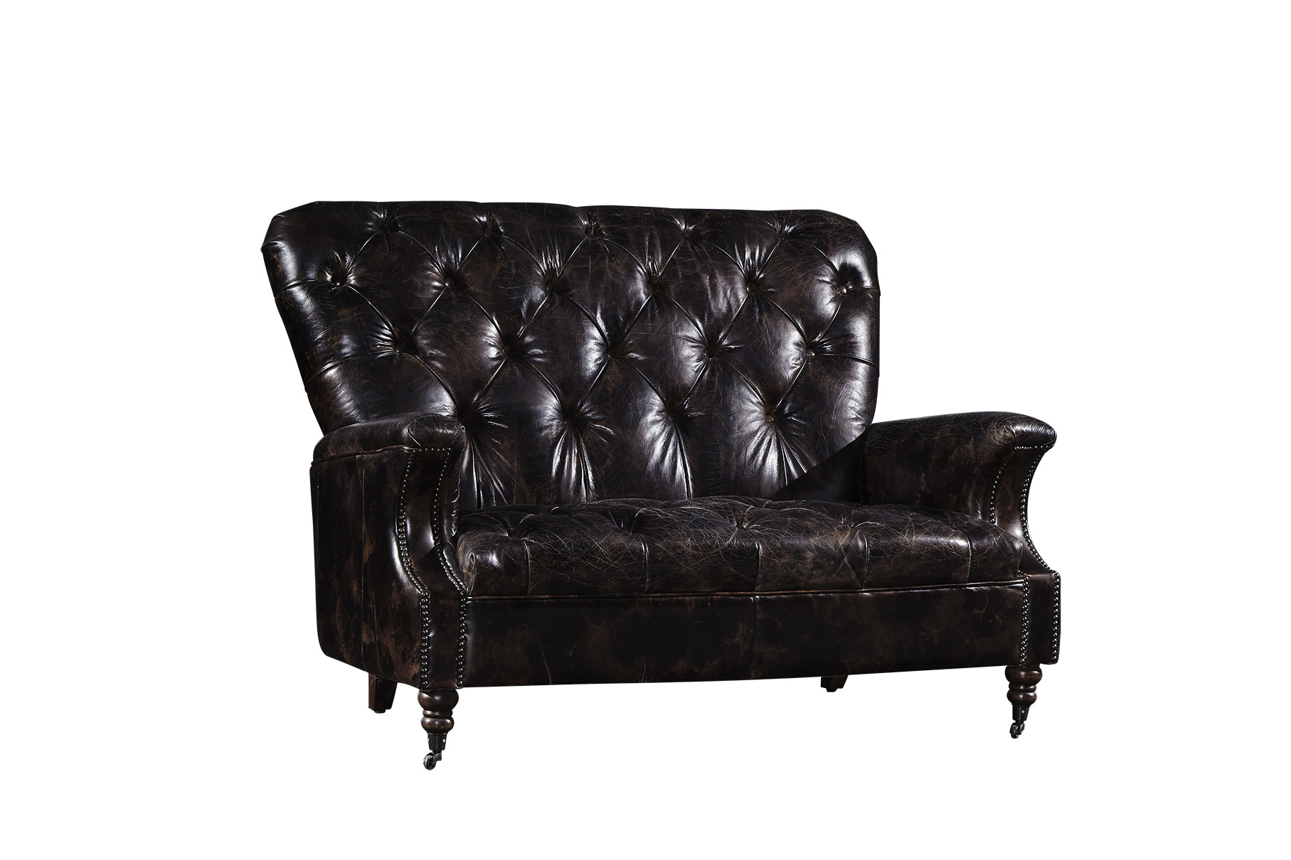 High Back 2 Seater Leather Sofa Vintage Double Colors Living Room Furniture