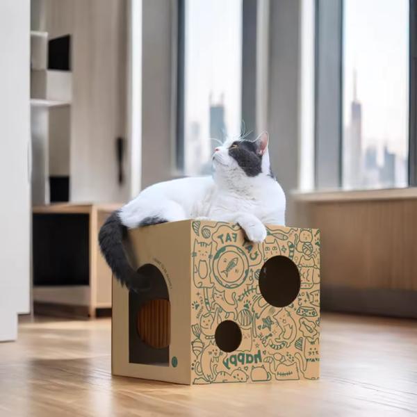China Easy Fold Corrugated Playhouse for Pets Eco-Friendly Foldable Paper Cat Scratch Cardboard House Indoor factory