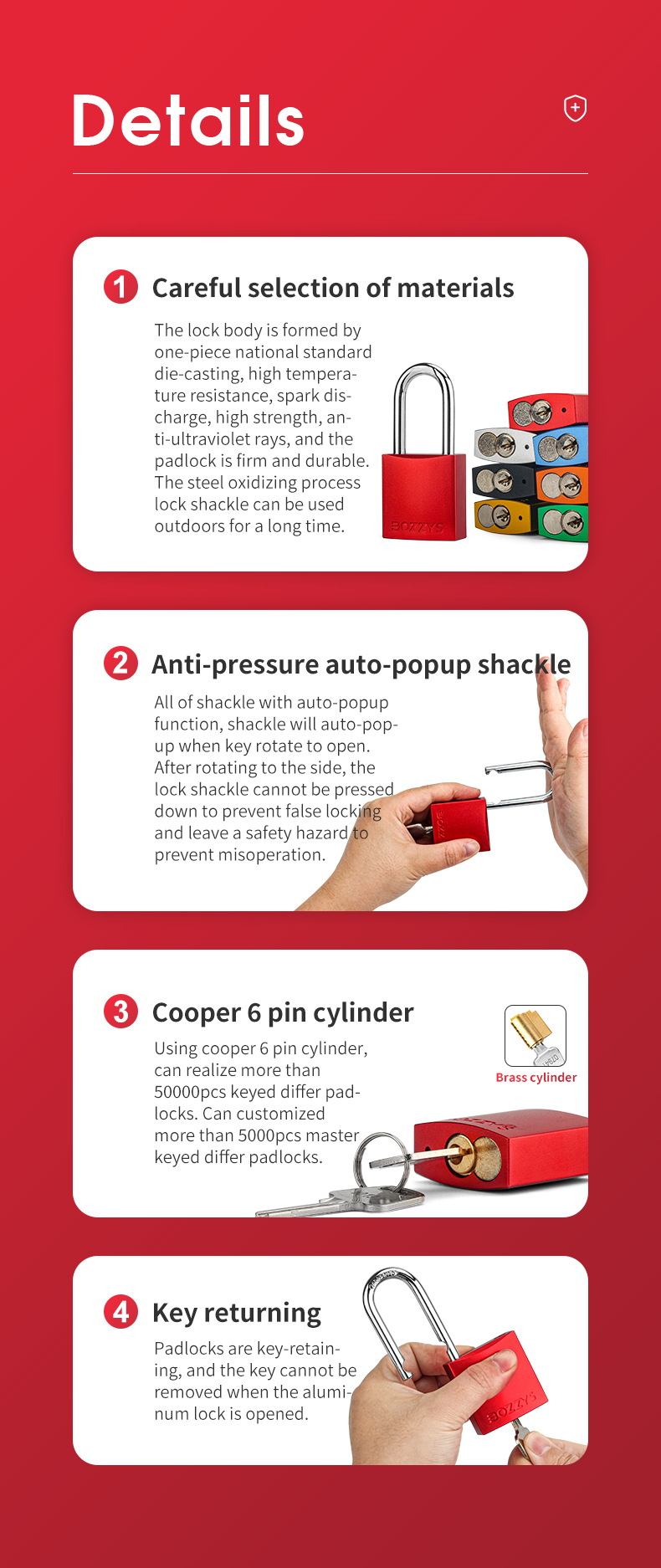 Keyed Alike Aluminium Padlock With Hardened Steel Shackle For Industrial Lockout-Tagout