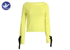 China Lapel Boat Neck Womens Knit Pullover Sweater Lace Up Slit Cuff Viscose Nylon Top factory