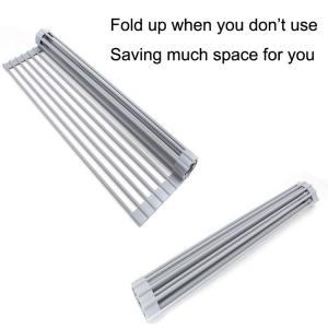 China Stainless Steel Foldable Collapsible Over The Sink Roll Up Dish Drying Rack on sale