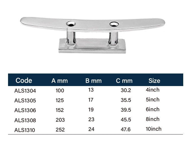 Marine Hardware Fittings 316 Stainless Steel Silhouette Boat Cleats with Polish Finish