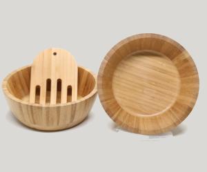China Natural living decorative unique bamboo wood salad bowl with 2 server utensils factory