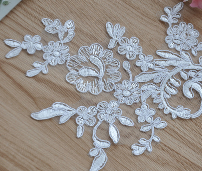 Cord Lace Applique Ivory Color Embroidery Flower for Wedding Dress embroidery rayon thread