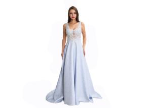 China Chiffon Wedding Breathable Long Evening Gowns Tulle Fabric With Applique factory