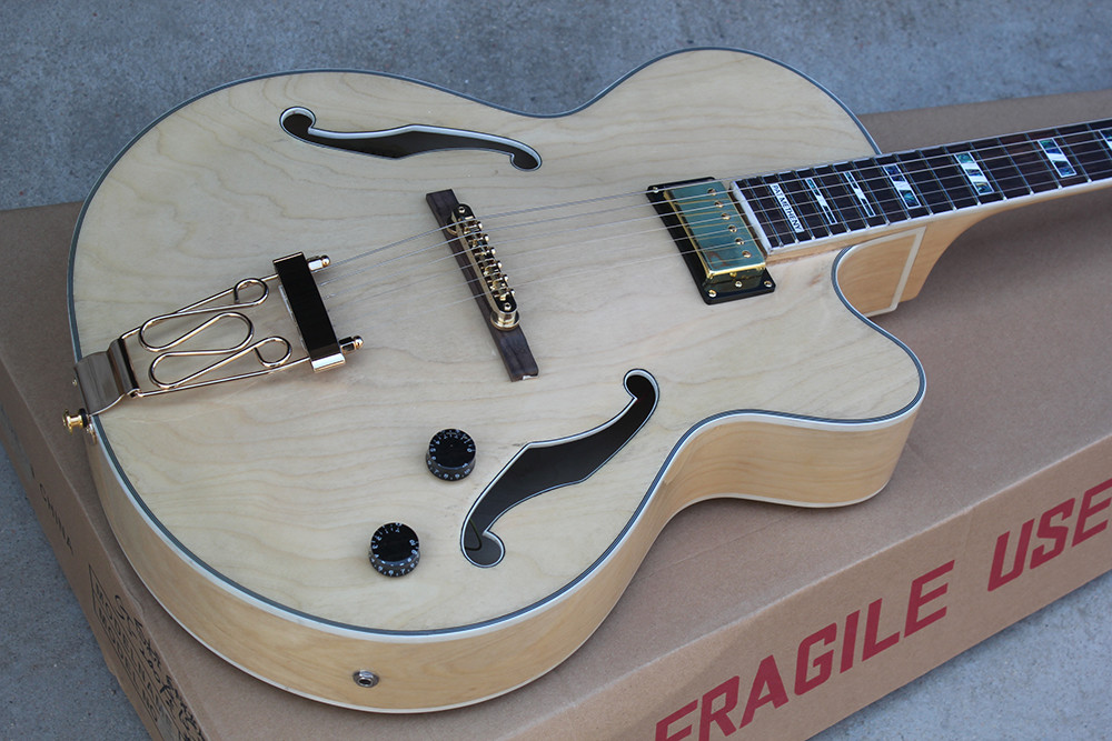 Custom Classic F hole wood natural color hollow body electric guitar colors is optional free shipping