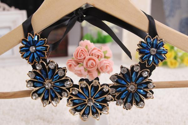 Fancy Blue Dance Wear Accessories Golden Edge Flower Collar Necklace With