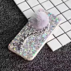 China Soft TPU Flashing Sequins Metal Chain Bracelet Small Hairball Cell Phone Case Back Cover For iPhone 7 6s Plus factory
