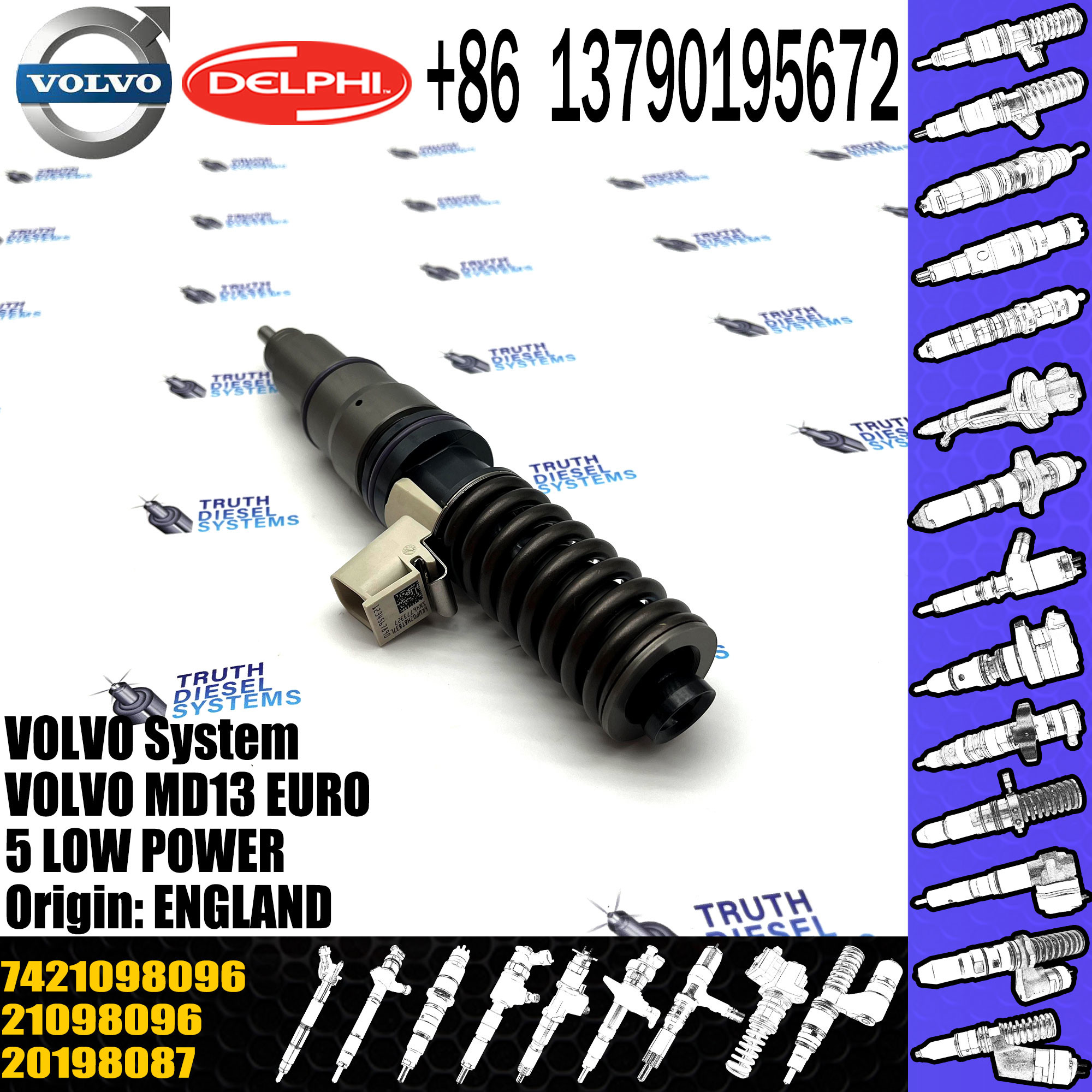 original Diesel Fuel Injector 21098096 7421098096 7421340616 20198087 85003268 E3.18 for VOL MD13 EURO 5 LOW POWER