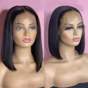 China 180% density Vietnamese Bob Wig 100% human hair glueless wig Straight 14inch Transparent 13x4 inch lace frontal wig factory