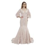 Three Quarter Sleeve Sexy Women Arabic Wedding Party Dresses Mermaid Style
