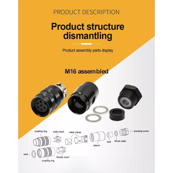 Field Wirable M16 Waterproof Connector Male Female 2 - 12 Poles M16 Circular Connector