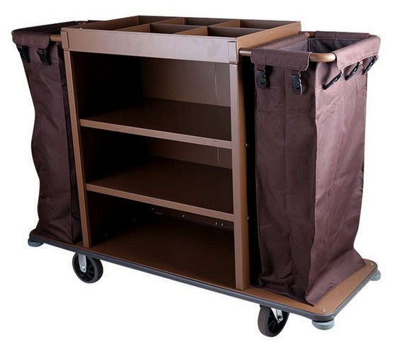 Hotel 3 - Tier Housekeeping Cart ,6" PP Wheels Iron Paint Brown Room Service Equipments