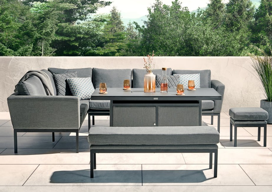 Mail packing Y AJUNION Luxury Outdoor Fabric Patio Furniture Dining Set with Firepit Table