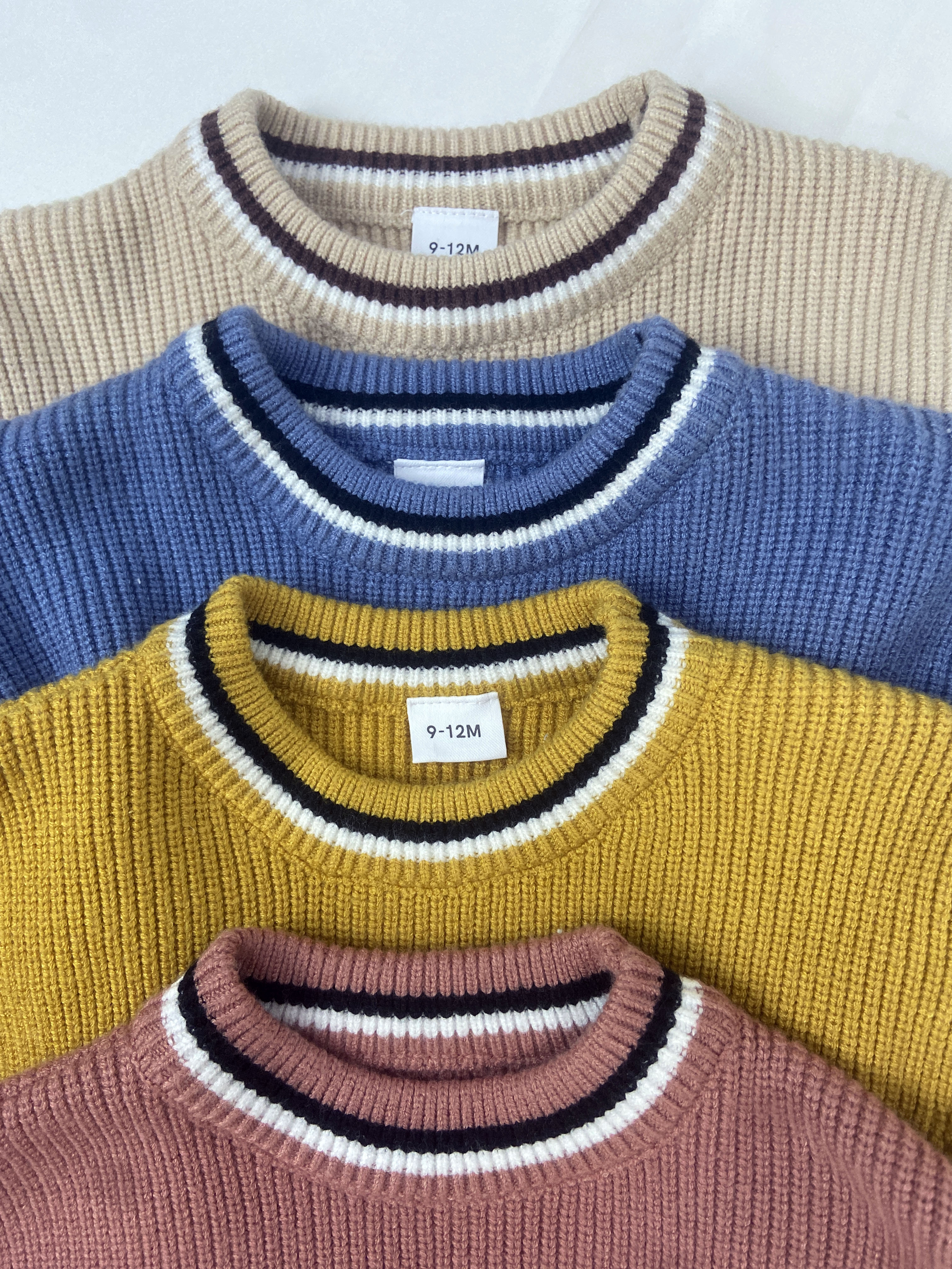 Unisex stripe knitted baby clothes set long sleeve knit baby girl sweater