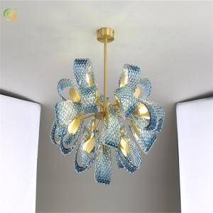 China Blue Finish LED Lightsource end Art Shiny Light Luxury Modern Design Glass Pendant Light factory