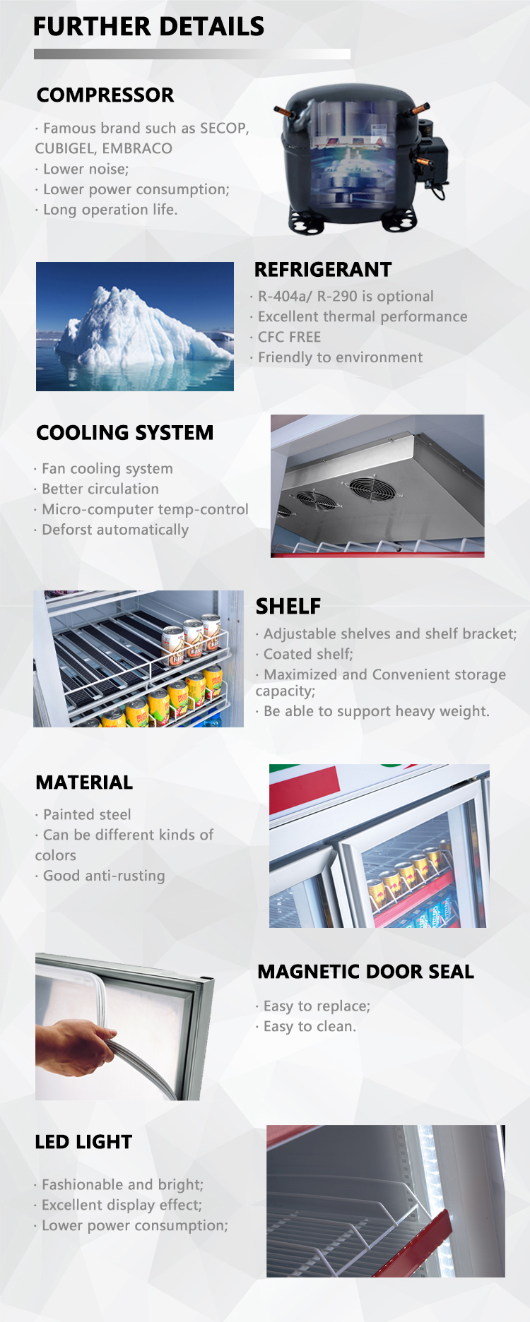 Commercial Upright Glass Door Front Refrigerated Display Freezer Case Glass 2 Door Mobile Display Showcase for Supermarket