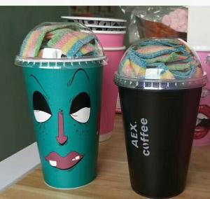 China FDA Plastic Coffee Cups Disposable Insulated Beverage With Plastic Lid and lable printing factory