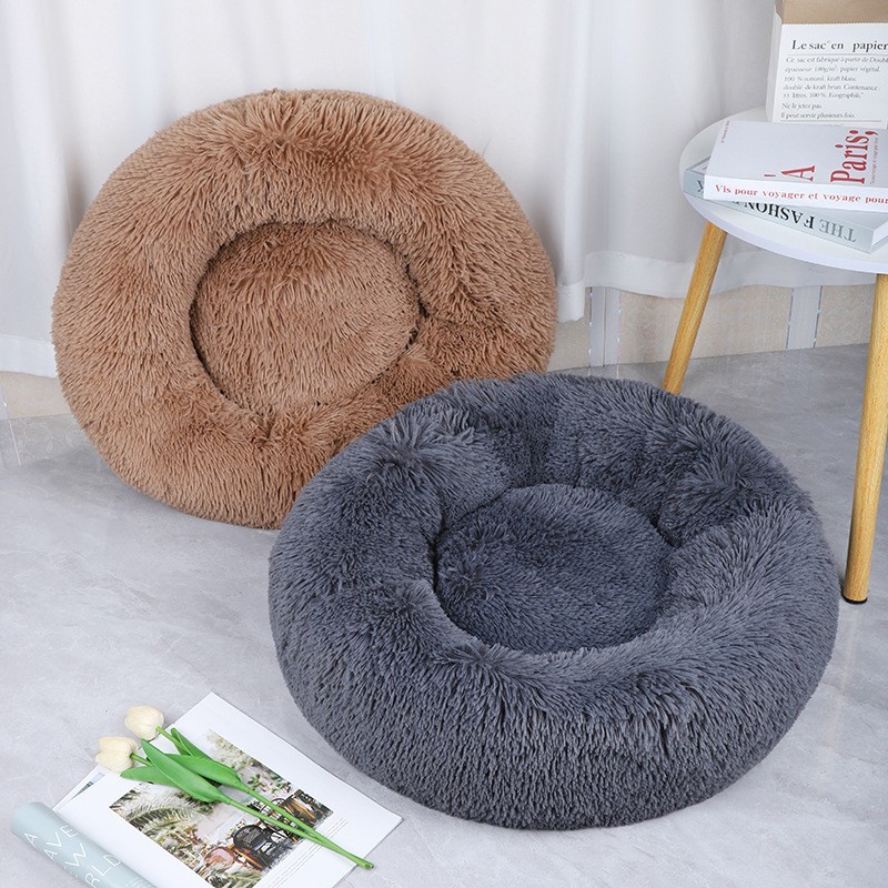 pink fluffy dog bed
