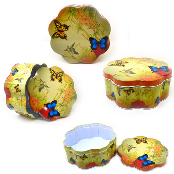 Customized Flower Shaped Tin Container , Safe Food Storage Containers